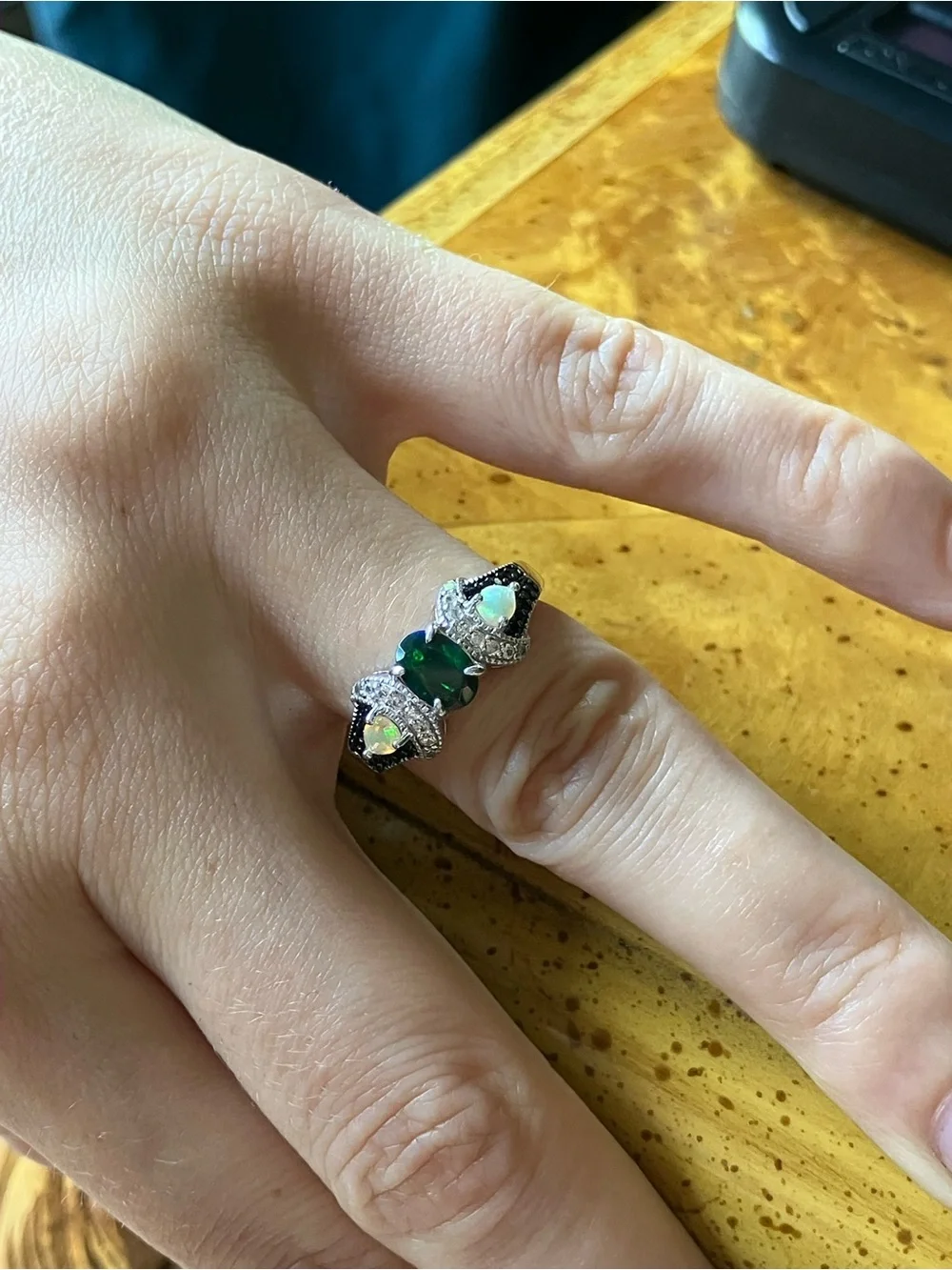 Black Ethiopian Opal Sterling Silver Ring Size 6.75